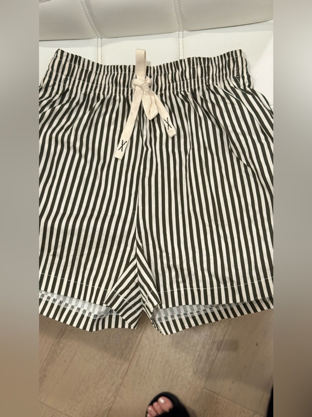 Black and White Striped Drawstring Shorts